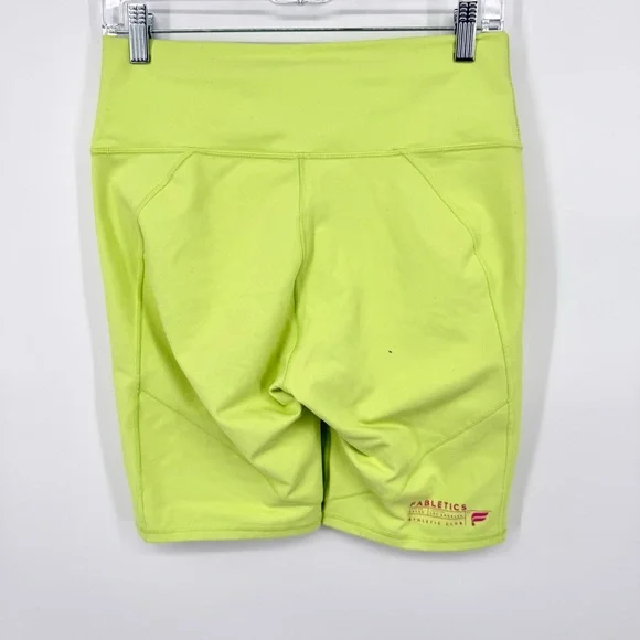 Fabletics PowerHold Lime Neon Green Bike Shorts High Waist Gym Workout - Picture 3 of 5